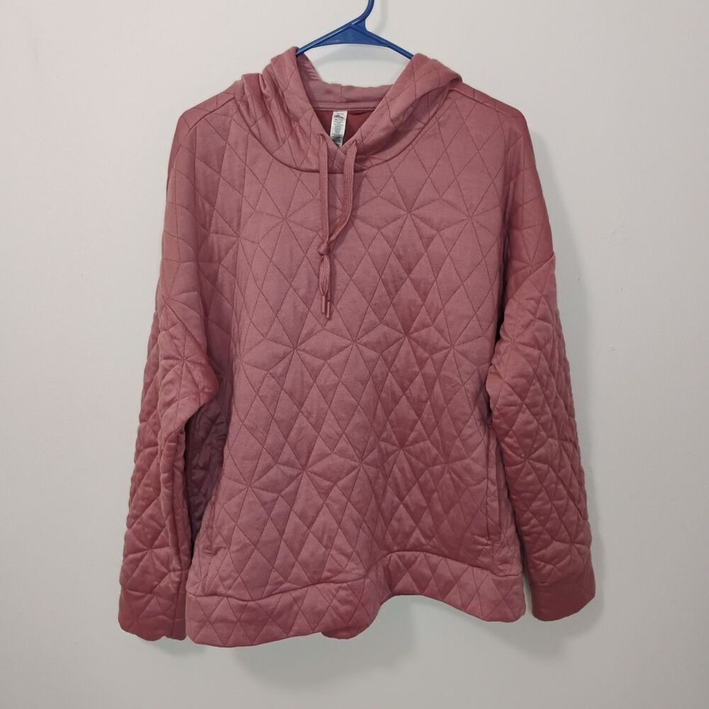 Mauve Pink Quilted Pullover Drawing Minimalist Geometric Hoodie Size  Xl - Picture 2 of 8